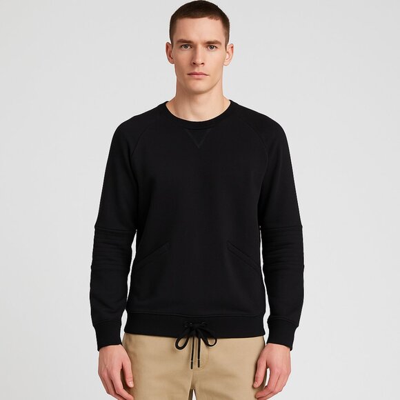 Helmut Lang Black Cotton Moto Sleeve Sweatshirt with Drawstring Hem Size L - Picture 1 of 9